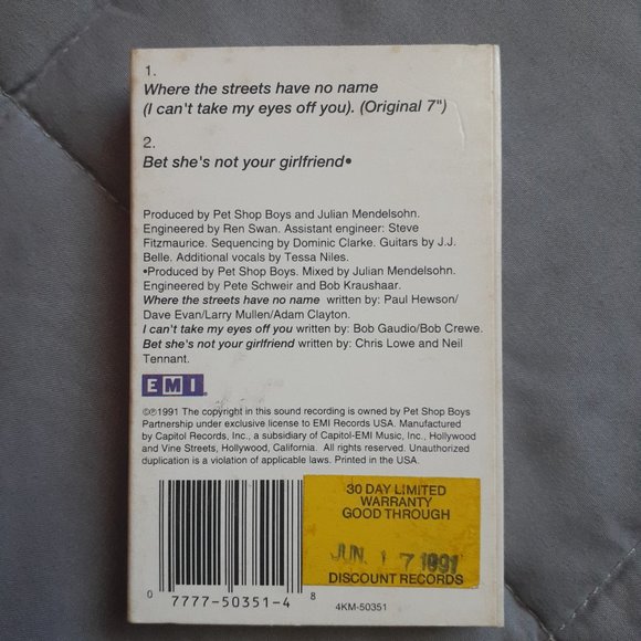 Pet Shop Boys Cassette Tape 1991 EMI Rare Where The Streets Have No Name Tested - Picture 4 of 7